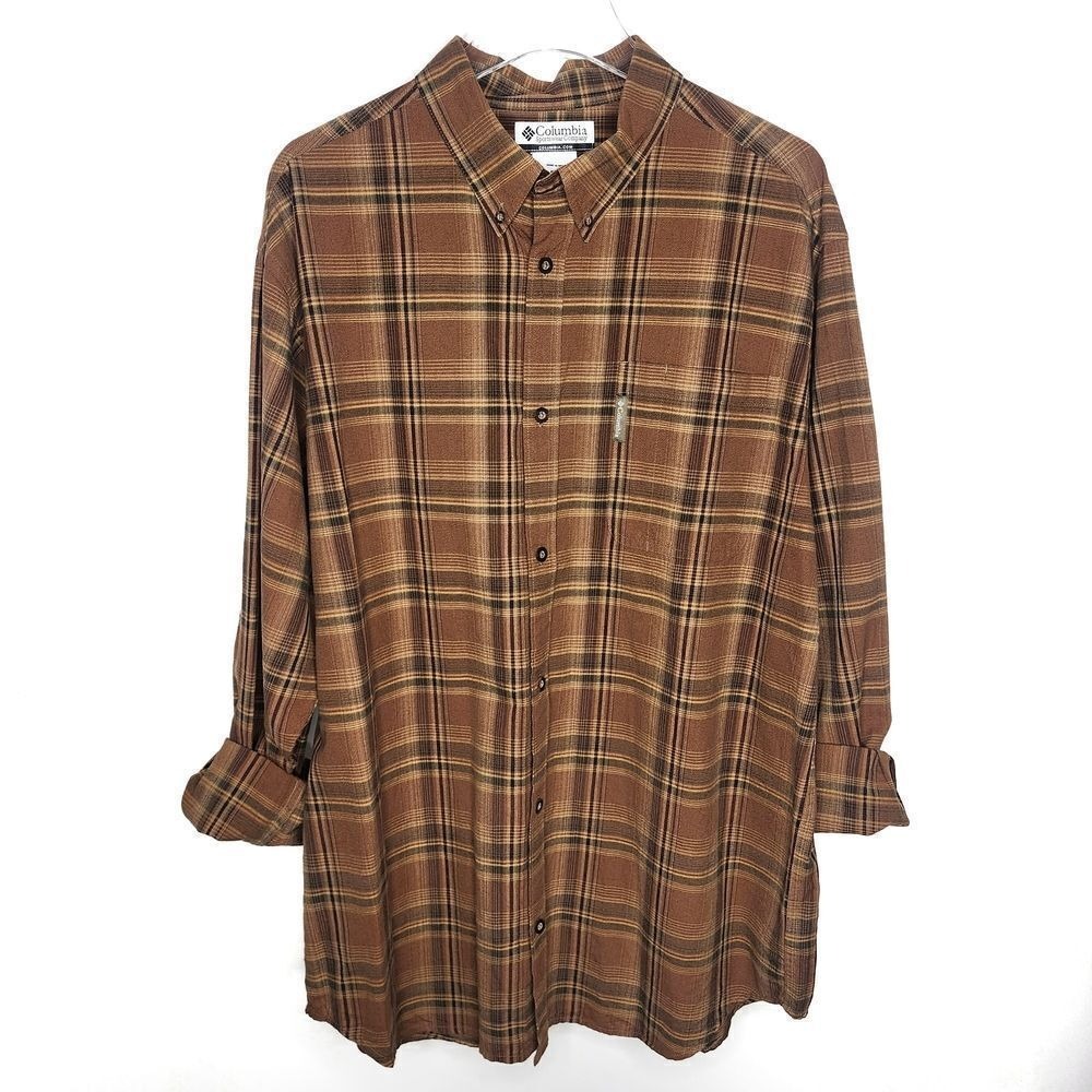 Columbia Mens Brown Plaid Casual Button Down Long Sleeve Shirt Size‎ XL